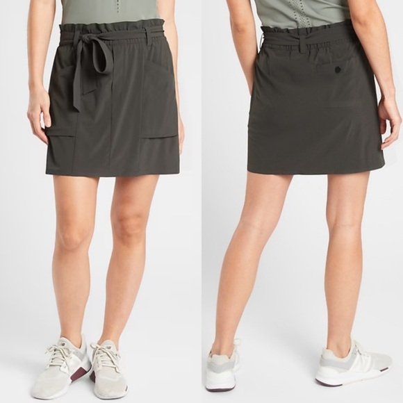 Athleta Skyline Tie Waist Paperbag Pocket Skort Skirt Black - Picture 2 of 8